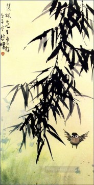 花 鳥 Painting - 徐北紅竹と鳥の古い中国の作品
